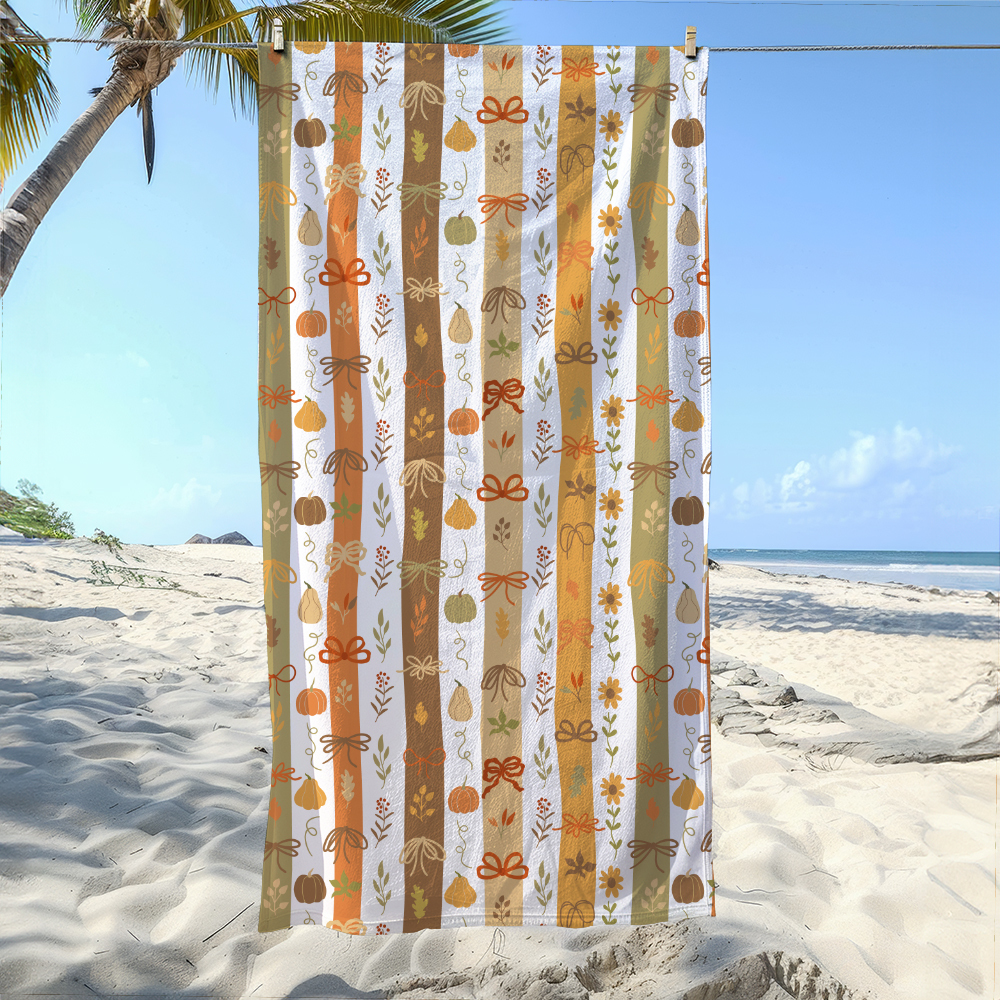Beach Towel – Cute Fall Pumpkin & Coquette Bow Print