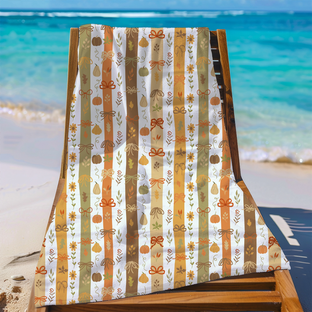 Beach Towel – Cute Fall Pumpkin & Coquette Bow Print
