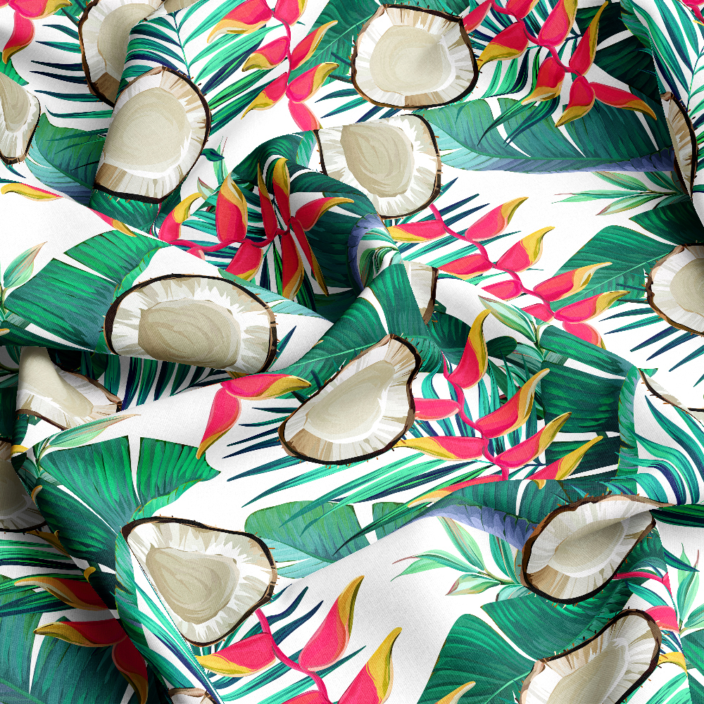 Hawaiian Tropical Flower Fabric | Paradise Botanical Print