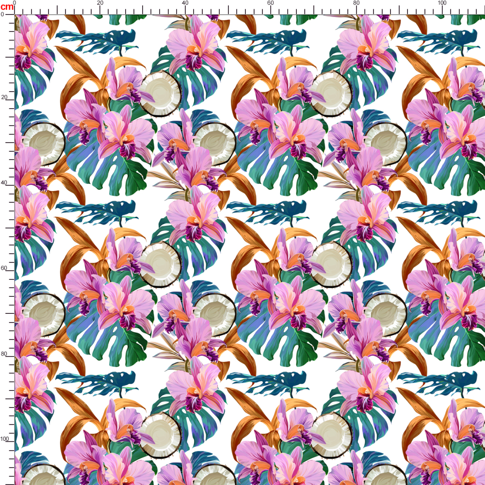 Vibrant Orchid & Coconut Fabric | Bright Tropical Fruit Print