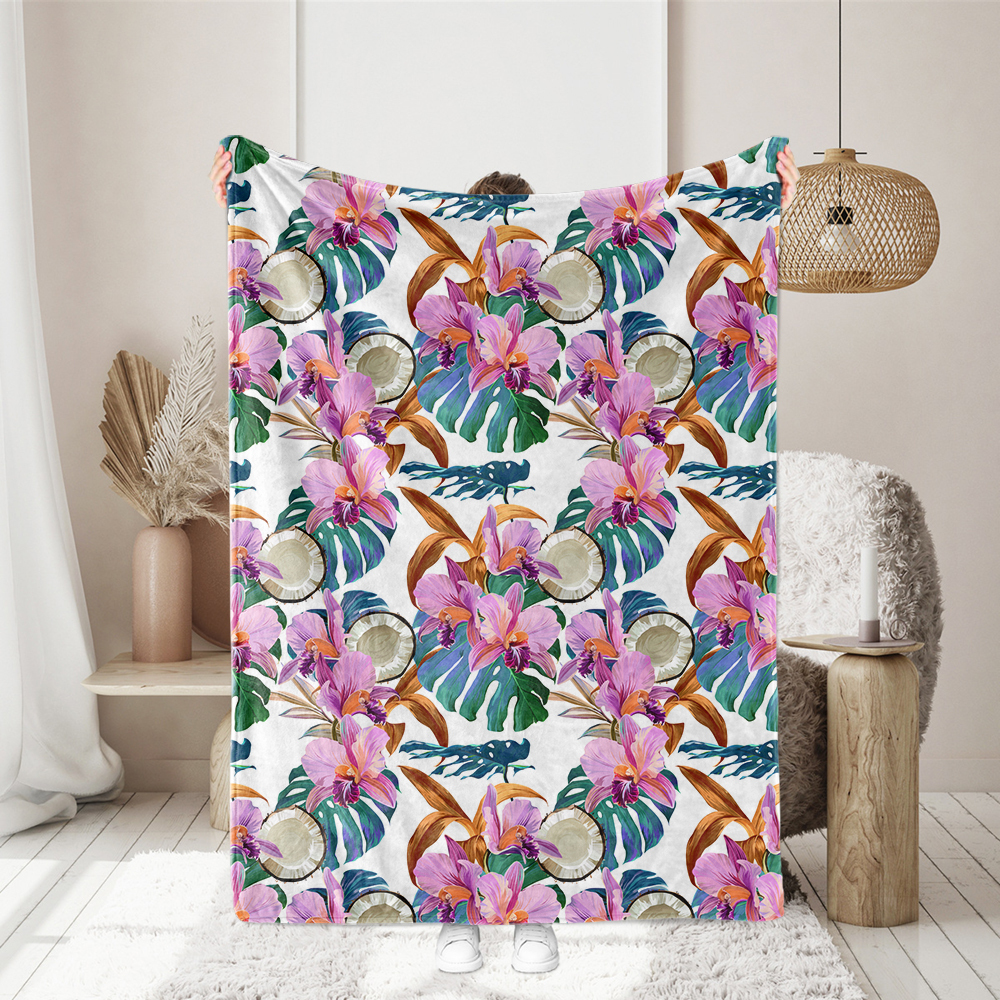Vibrant Orchid & Coconut Fabric | Bright Tropical Fruit Print