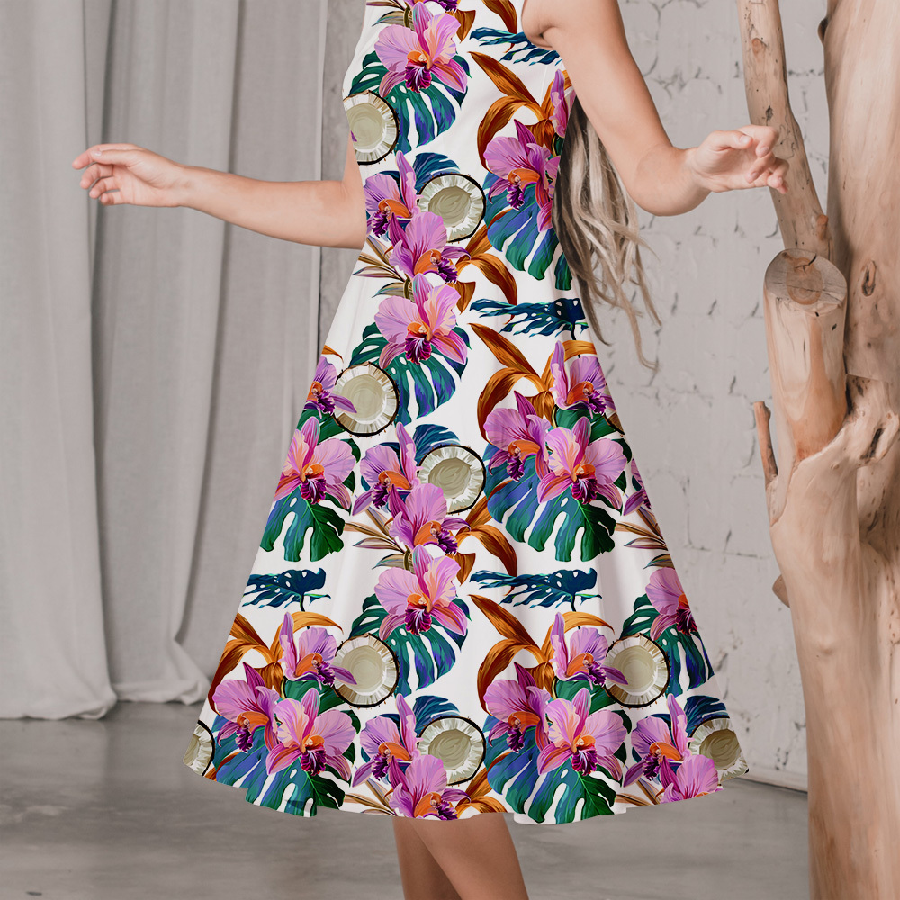 Vibrant Orchid & Coconut Fabric | Bright Tropical Fruit Print