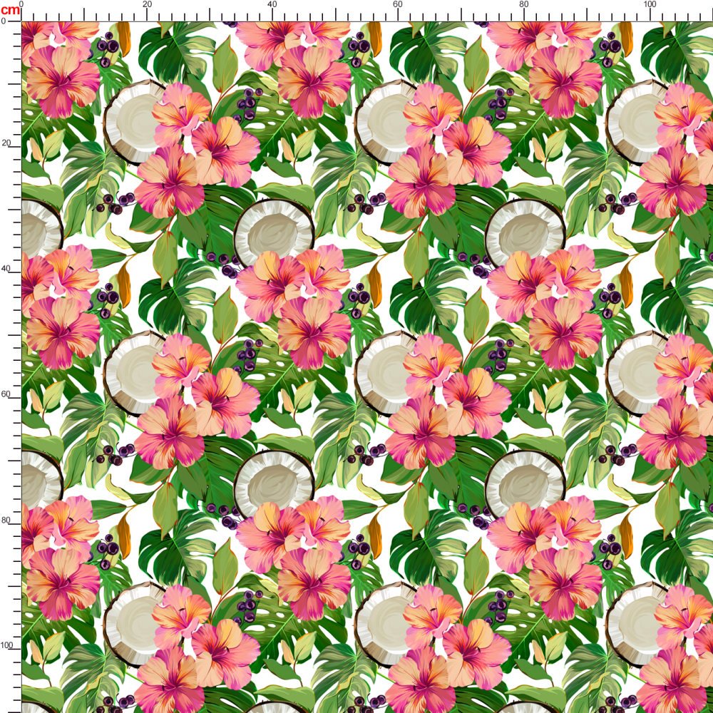 Peach Hibiscus & Coconut Fabric | Hawaiian Paradise Print