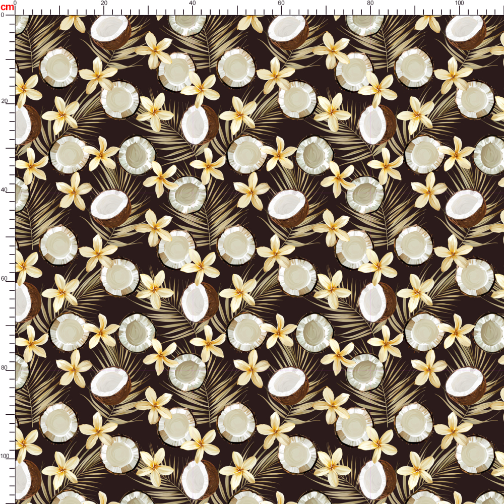 Dark Tropical Coconut Fabric | Vintage Palm & Flower Print