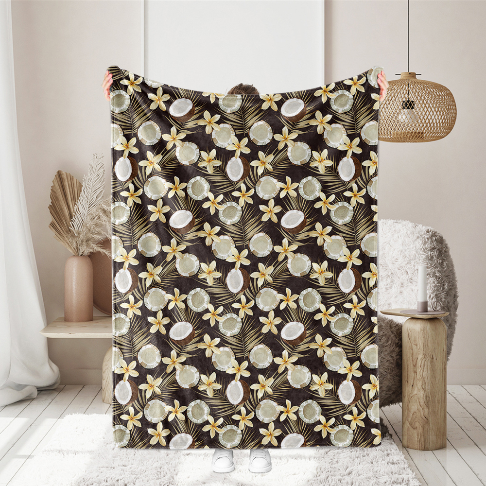 Dark Tropical Coconut Fabric | Vintage Palm & Flower Print