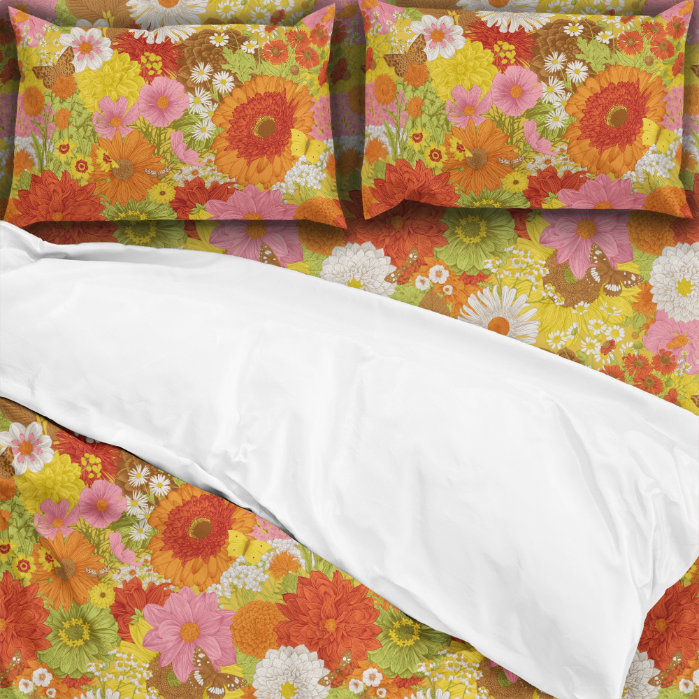 Bedding Set – Retro Autumn Flowers & Butterflies Pattern