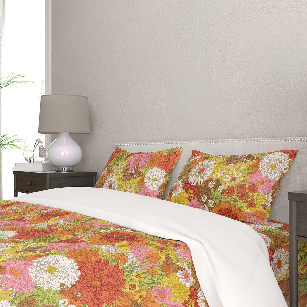 Bedding Set – Retro Autumn Flowers & Butterflies Pattern