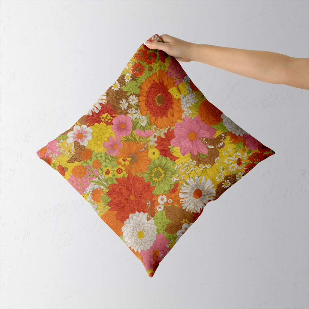 Throw Pillow – Retro Autumn Flowers & Butterflies Pattern