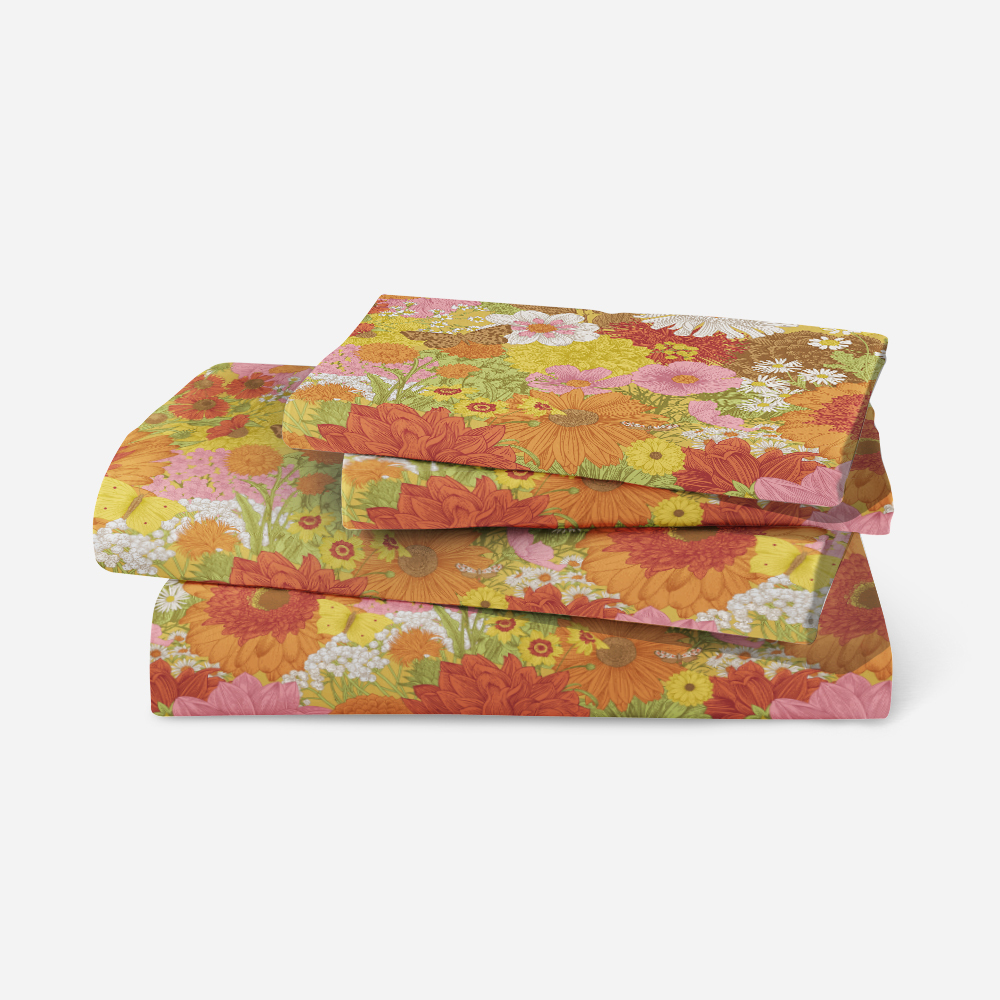 Bedding Set – Retro Autumn Flowers & Butterflies Pattern