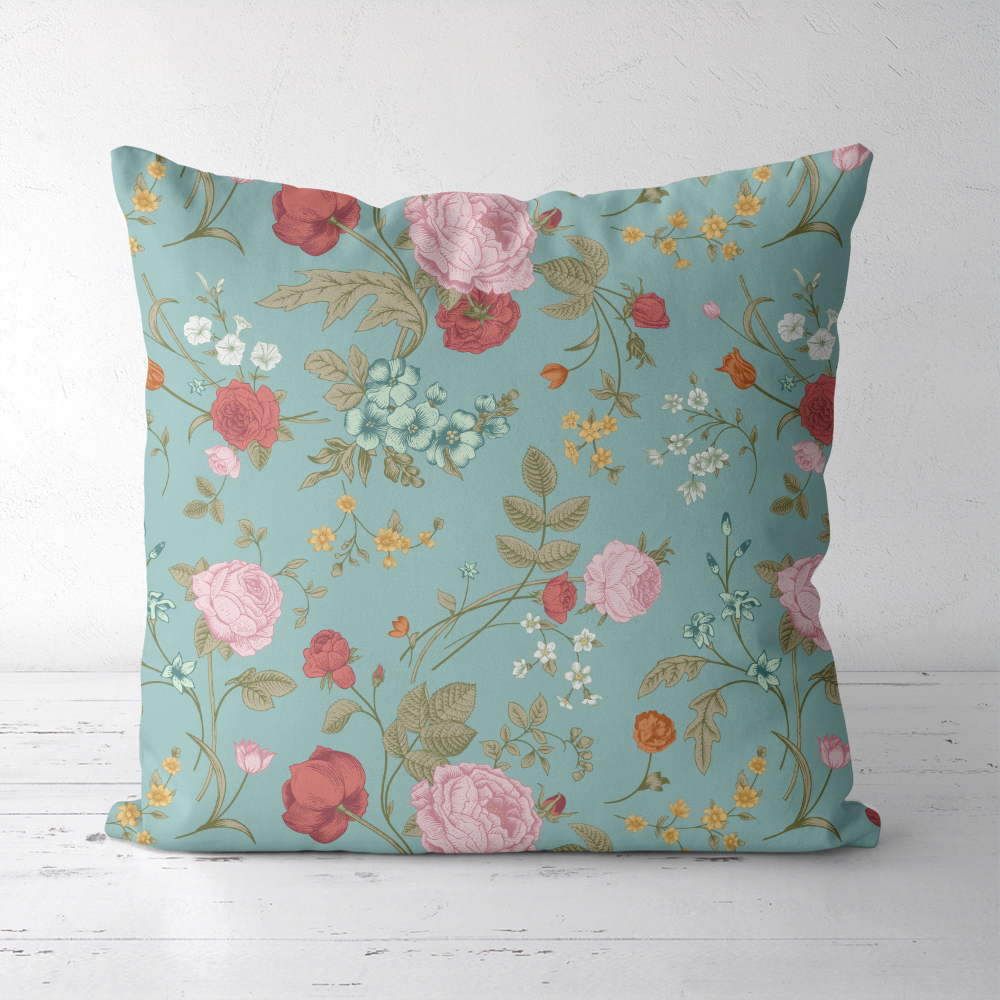 Throw Pillow – Vintage Rose Tulip Garden Flowers