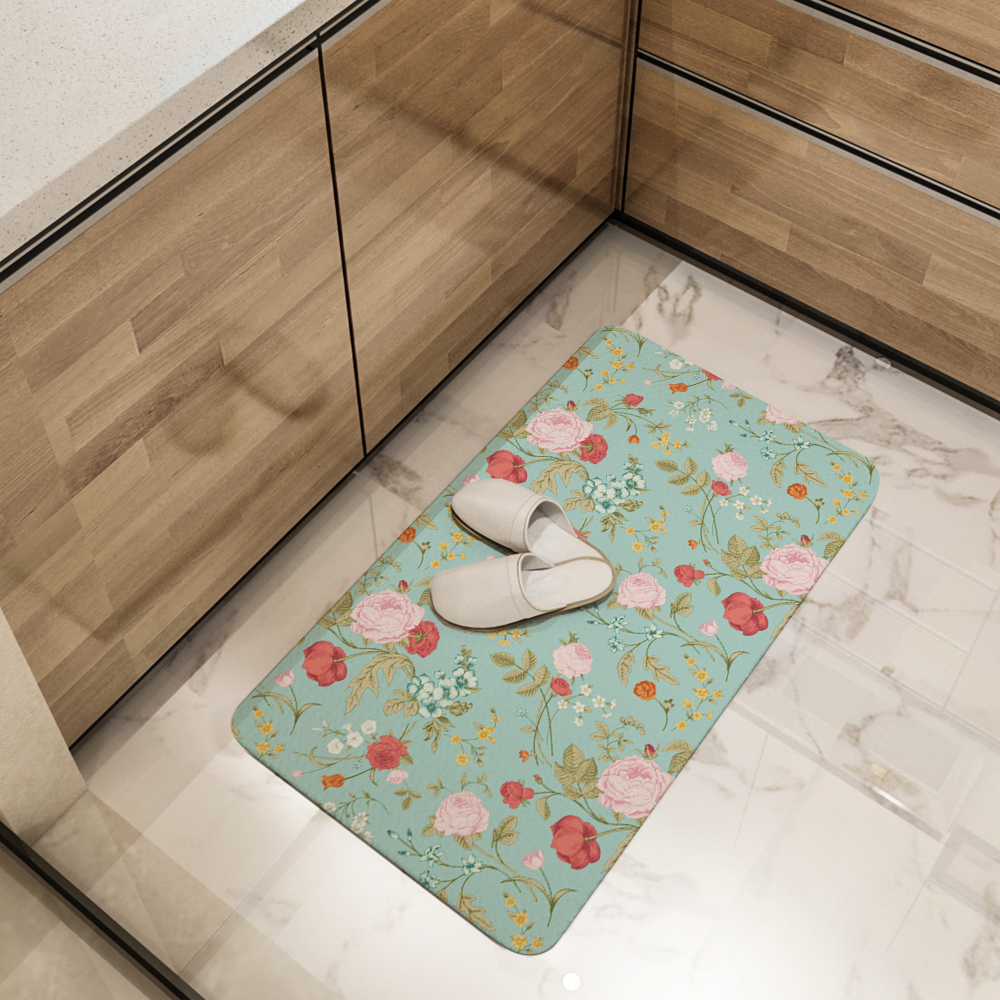 Kitchen Floor Mats – Vintage Rose Tulip Garden Flowers