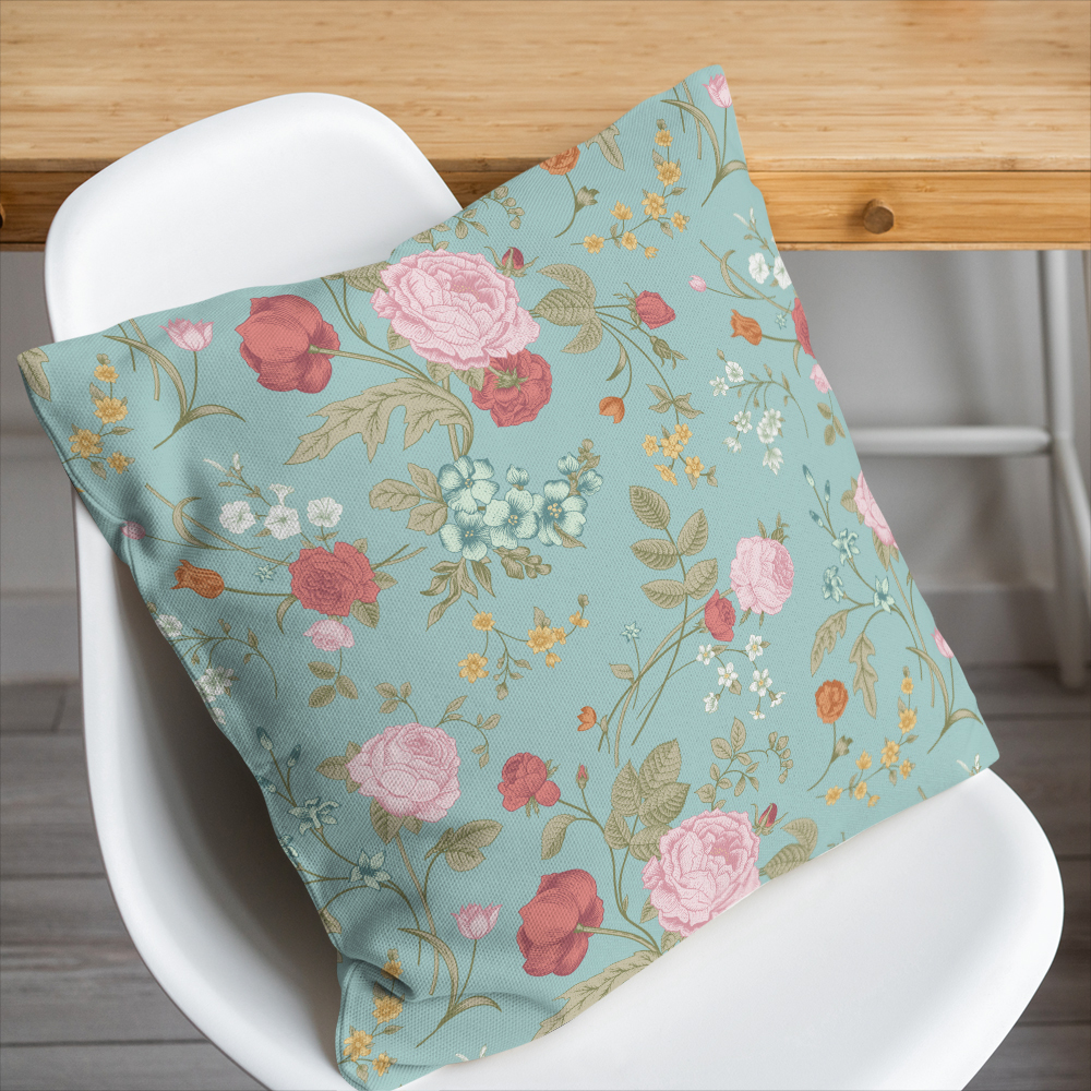Throw Pillow – Vintage Rose Tulip Garden Flowers