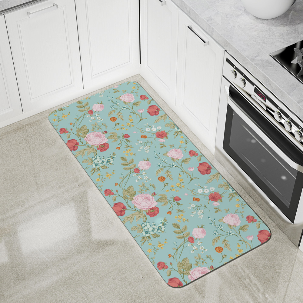 Kitchen Floor Mats – Vintage Rose Tulip Garden Flowers