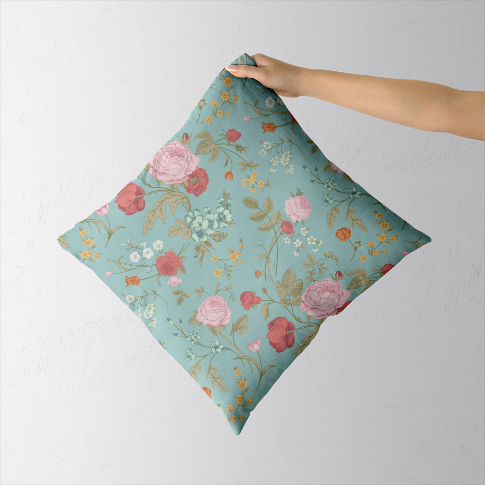 Throw Pillow – Vintage Rose Tulip Garden Flowers