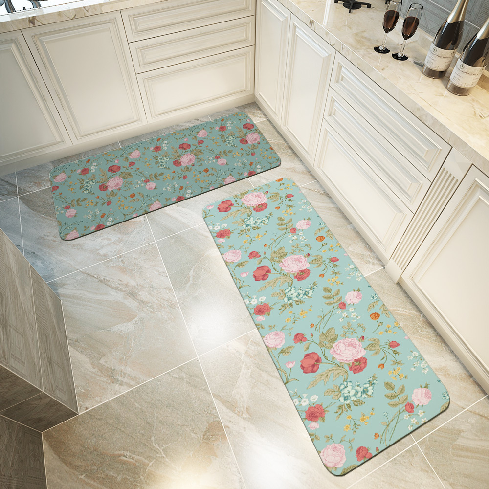 Kitchen Floor Mats – Vintage Rose Tulip Garden Flowers