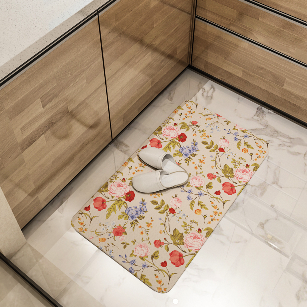 Kitchen Floor Mats – Vintage Rose Tulip Garden Flowers