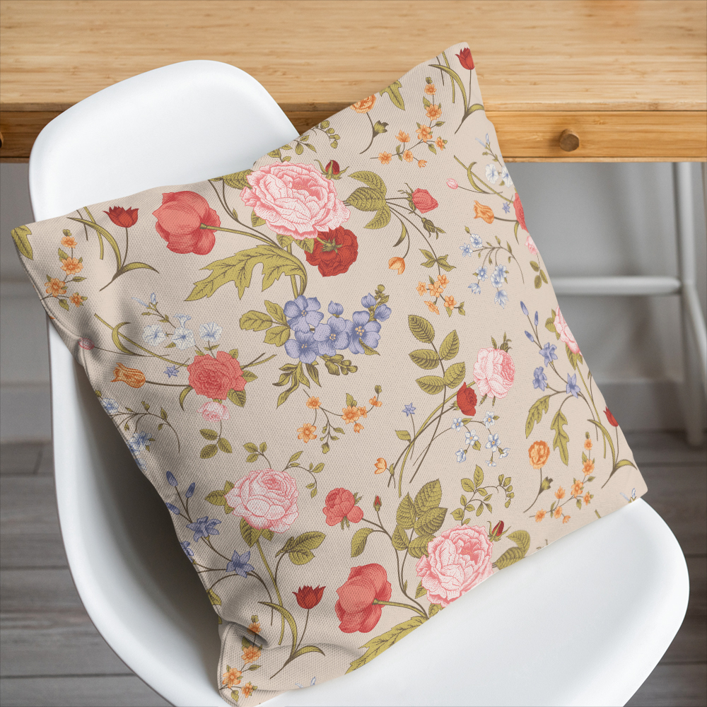 Throw Pillow – Vintage Rose Tulip Garden Flowers