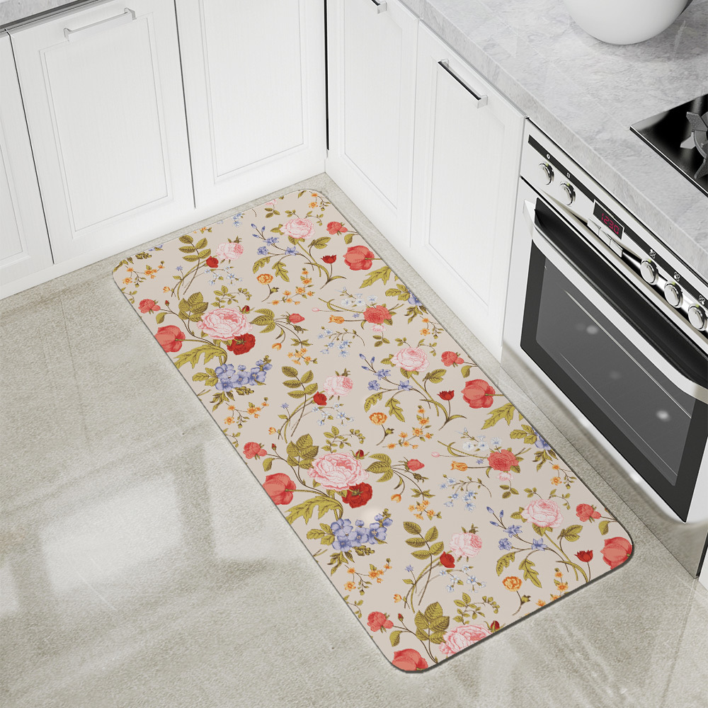 Kitchen Floor Mats – Vintage Rose Tulip Garden Flowers