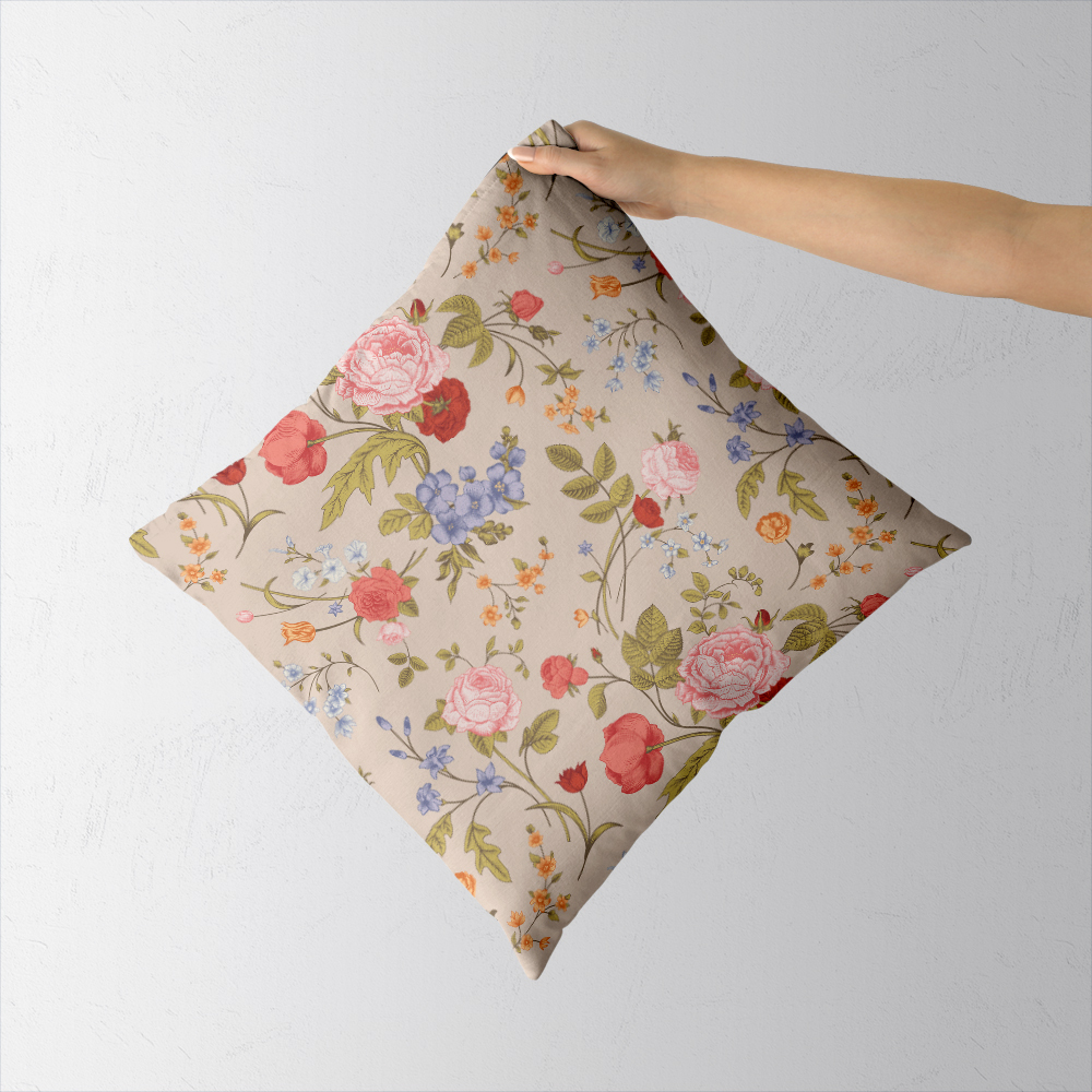 Throw Pillow – Vintage Rose Tulip Garden Flowers