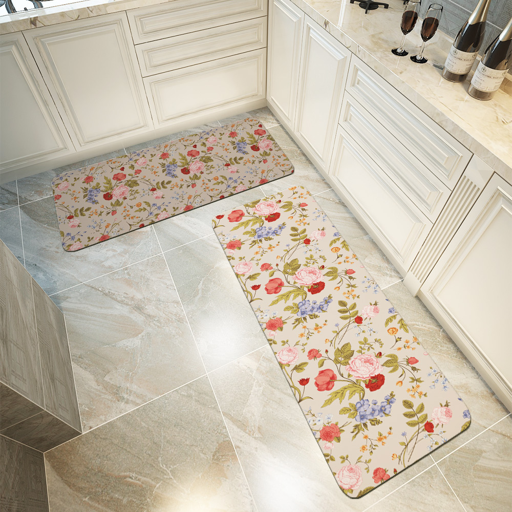 Kitchen Floor Mats – Vintage Rose Tulip Garden Flowers