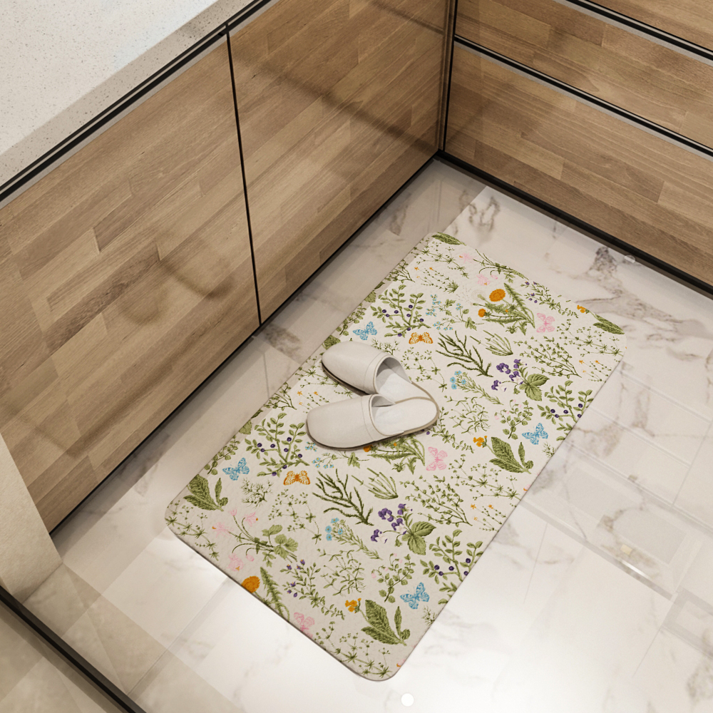 Kitchen Floor Mats – Herbal Wildflower Butterfly Garden Botanical