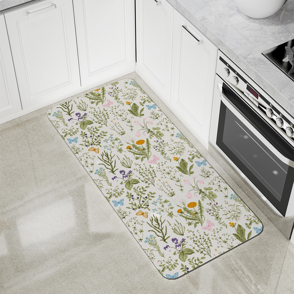 Kitchen Floor Mats – Herbal Wildflower Butterfly Garden Botanical