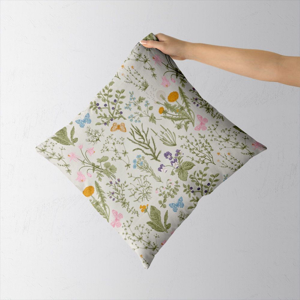 Throw Pillow – Herbal Wildflower Butterfly Garden Botanical