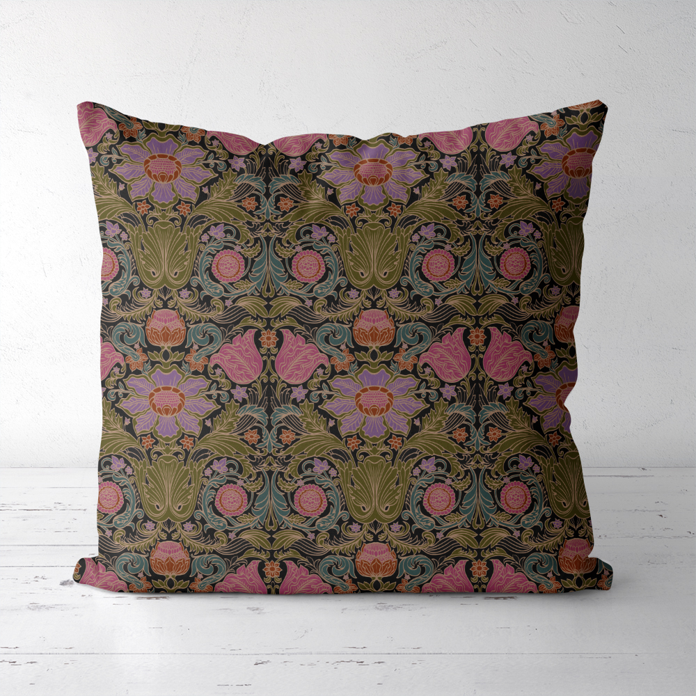 Throw Pillow – Vintage Baroque Floral Black Ground Print