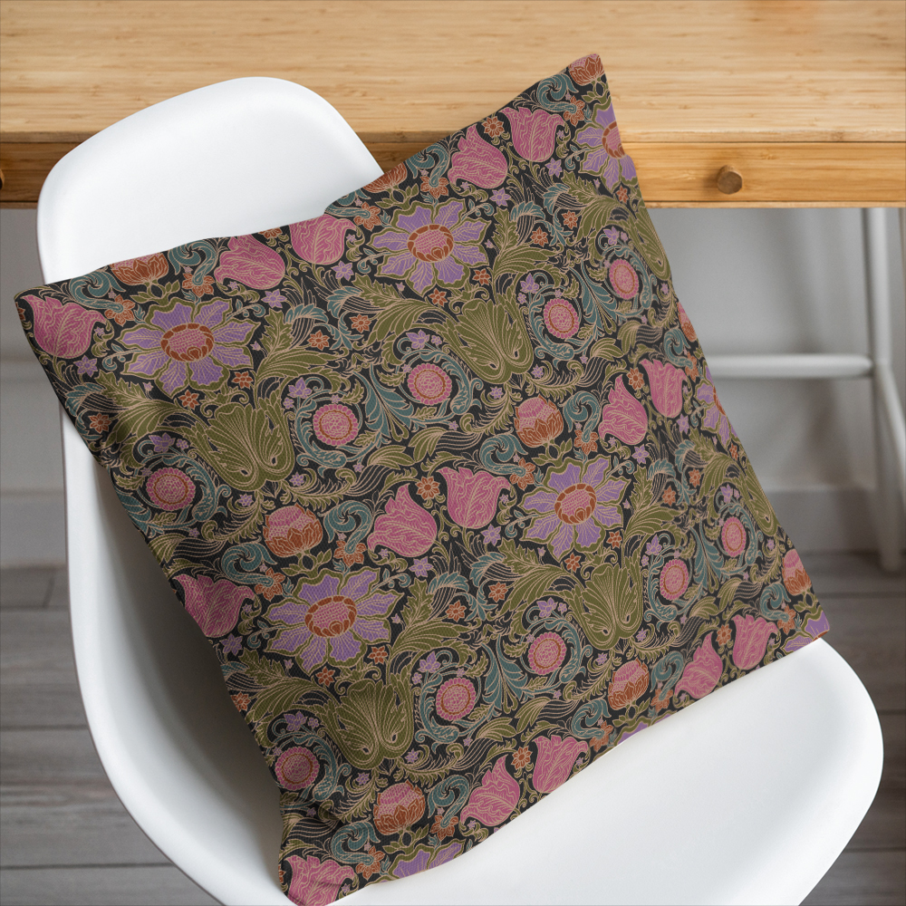 Throw Pillow – Vintage Baroque Floral Black Ground Print