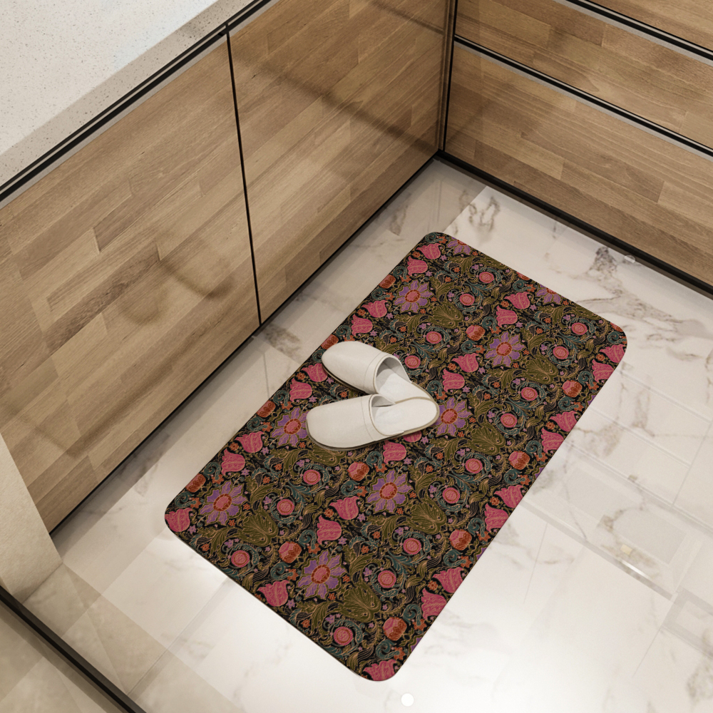 Kitchen Floor Mats – Vintage Baroque Floral Black Ground Print