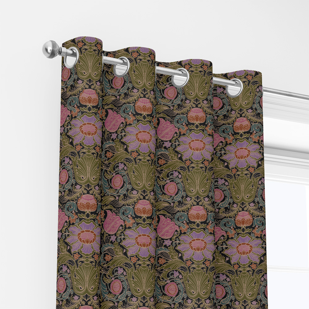 Curtain – Vintage Baroque Floral Black Ground Print
