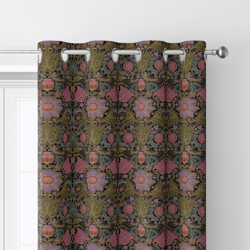 Curtain – Vintage Baroque Floral Black Ground Print