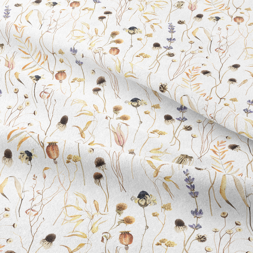 Seamless Wild Floral Pattern With Different Branches Leaves And Flowers - Custom Print Fabrics