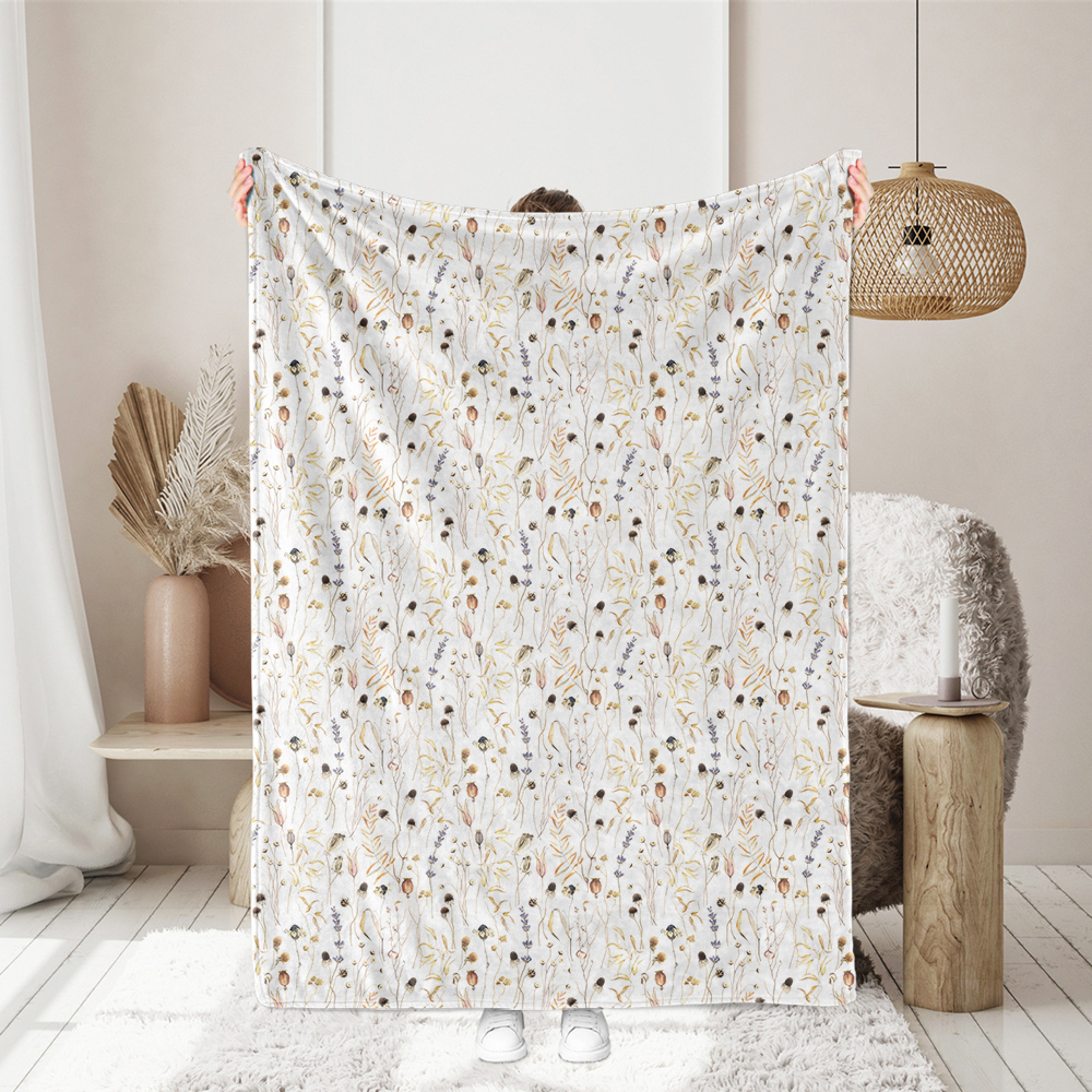 Seamless Wild Floral Pattern With Different Branches Leaves And Flowers - Custom Print Fabrics