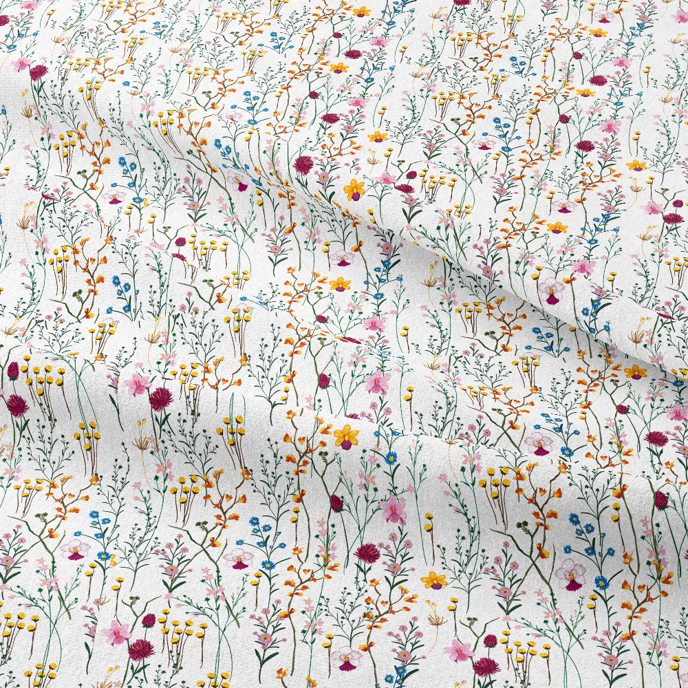 Liberty Floral with Beautiful Wild Flowers Seamless Pattern On White Color Background – Custom Print Fabrics