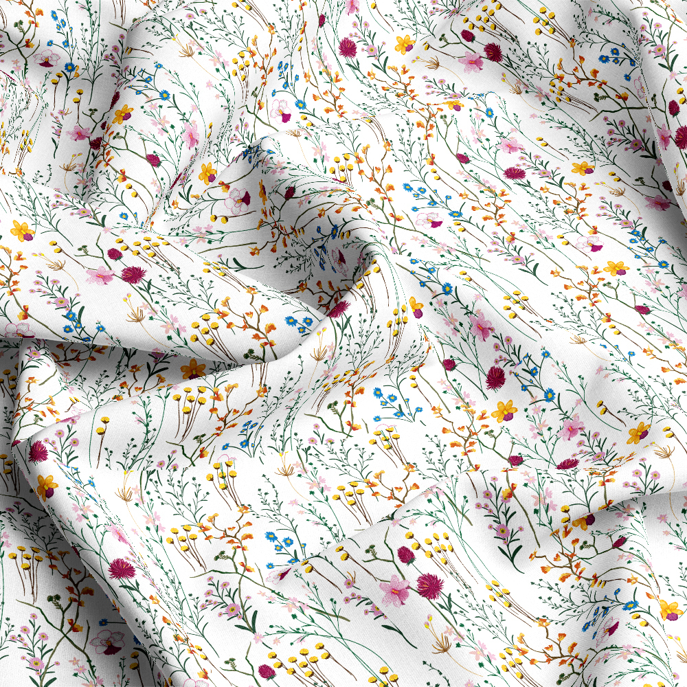 Liberty Floral with Beautiful Wild Flowers Seamless Pattern On White Color Background – Custom Print Fabrics