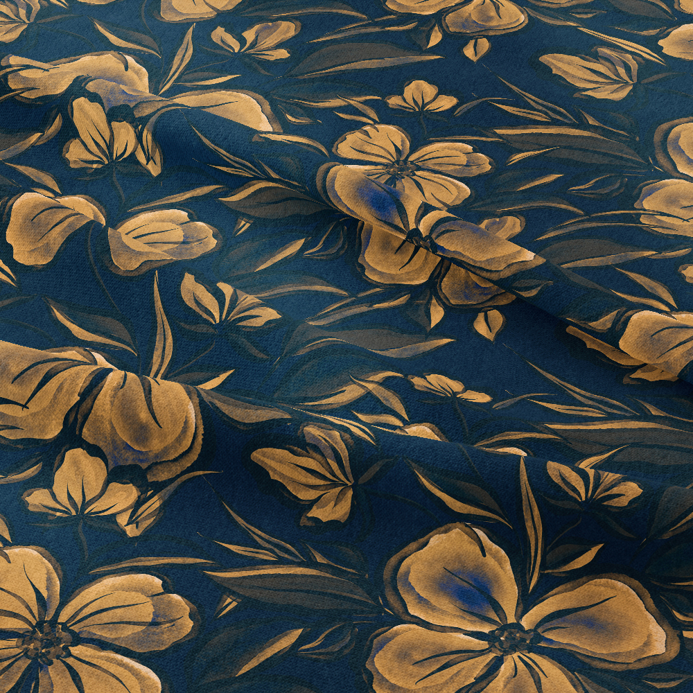 Vintage Liberty Floral Print with Seamless Floral Pattern – Elegant Abstract Golden Flowers Custom Print Fabrics