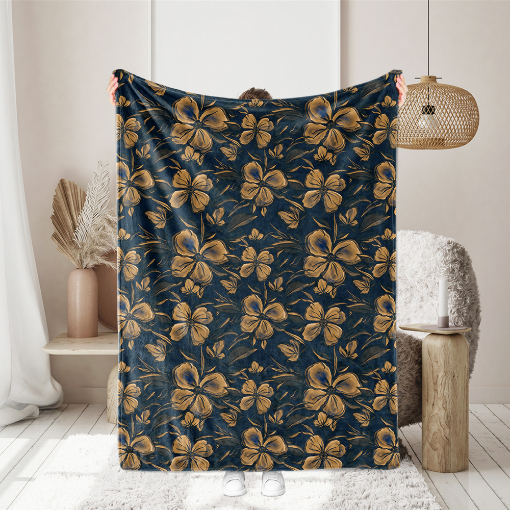 Vintage Liberty Floral Print with Seamless Floral Pattern – Elegant Abstract Golden Flowers Custom Print Fabrics