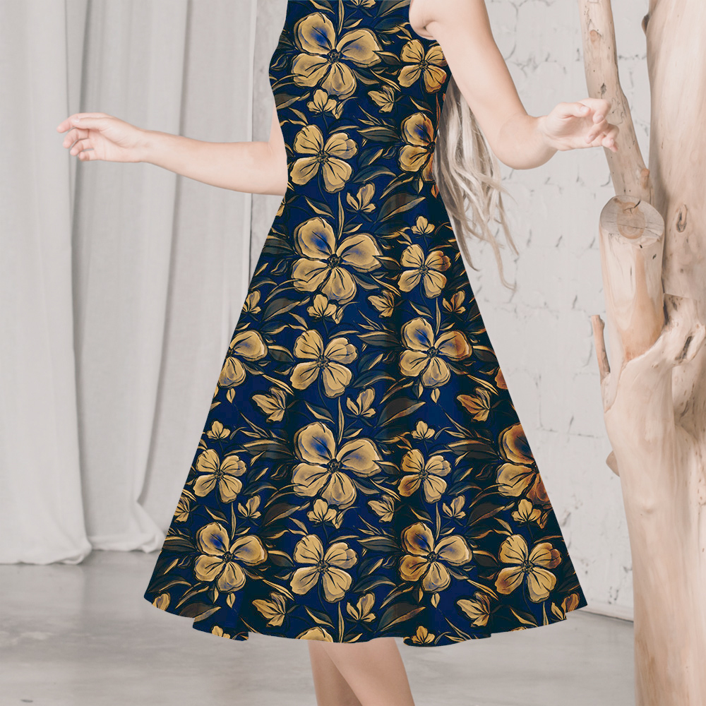 Vintage Liberty Floral Print with Seamless Floral Pattern – Elegant Abstract Golden Flowers Custom Print Fabrics