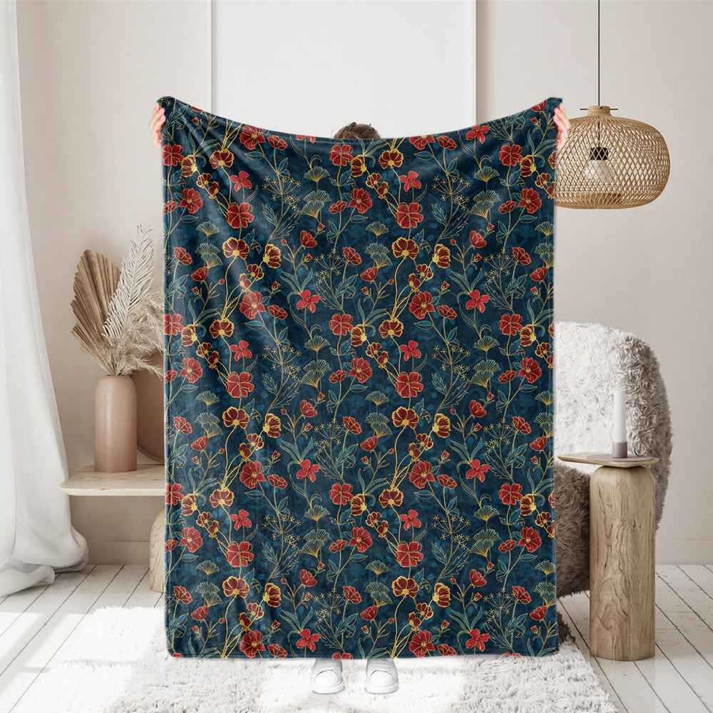 Vintage Liberty Floral Print with Ornamental Red Blue and Gold Botanical Flowers Seamless Pattern – Custom Print Fabrics