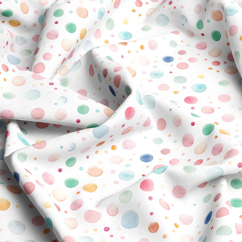 Seamless Hand - Painted Watercolor Polka Dots Pattern In a Variety Of Soft Colors - Custom Print Fabrics