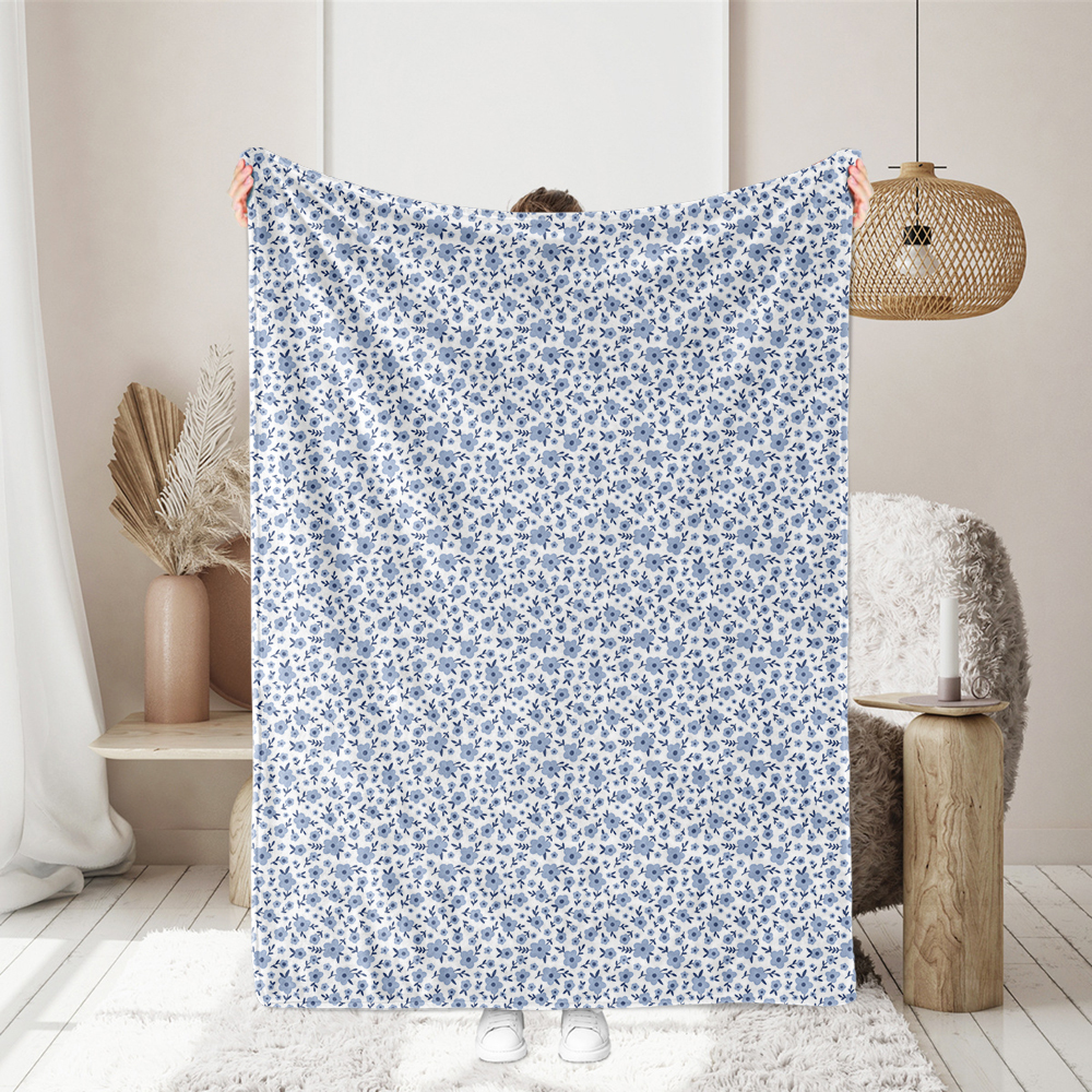 Small Blue Flowers Tiny Meadow Wildflower Liberty Ditsy Floral Seamless Pattern - Custom Print Fabrics