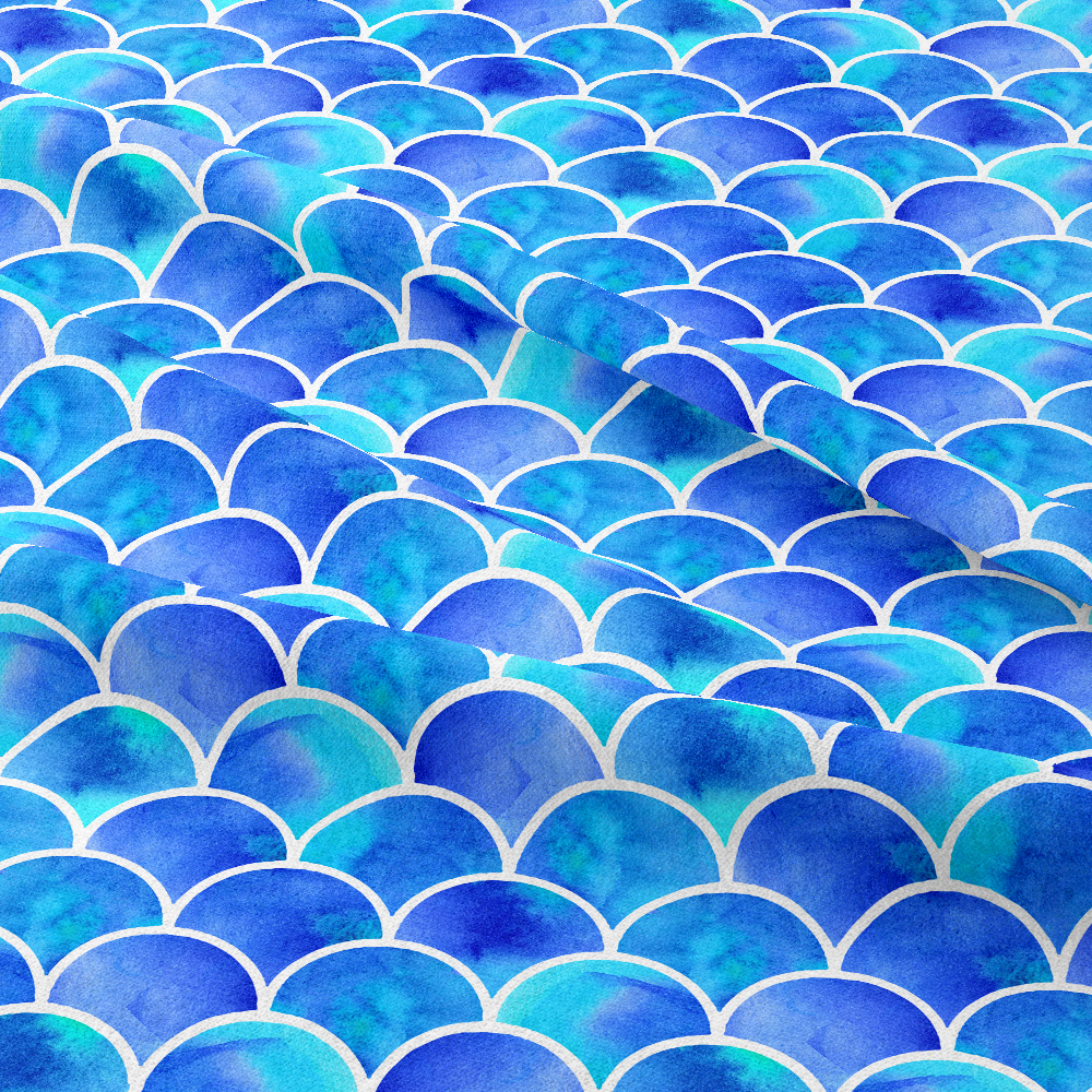 Mermaid Scales Blue Gradient Seamless Pattern - Custom Print Fabrics