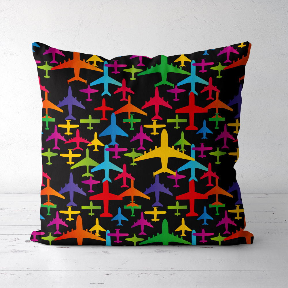 Throw Pillow – Colorful Airplane Aviation Pattern