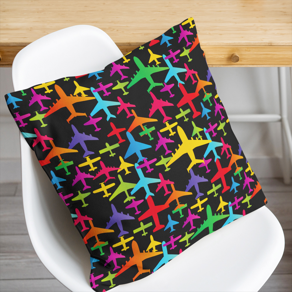 Throw Pillow – Colorful Airplane Aviation Pattern