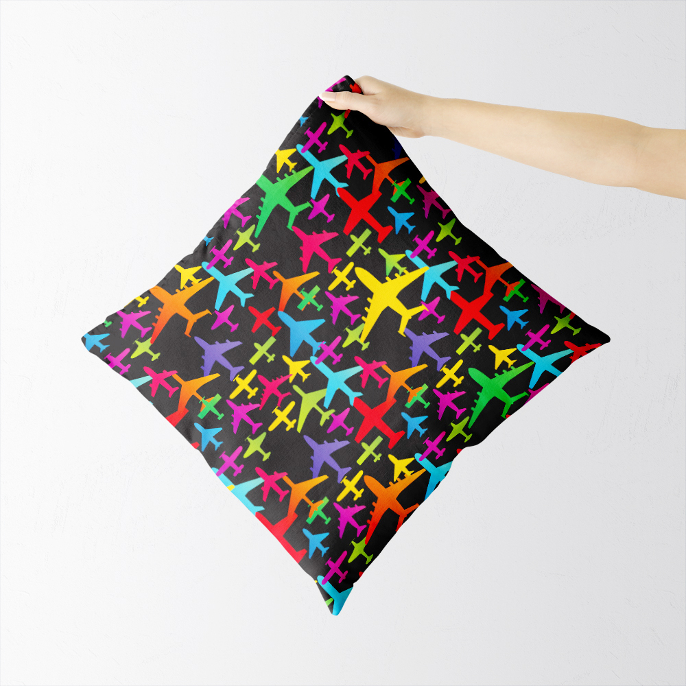 Throw Pillow – Colorful Airplane Aviation Pattern