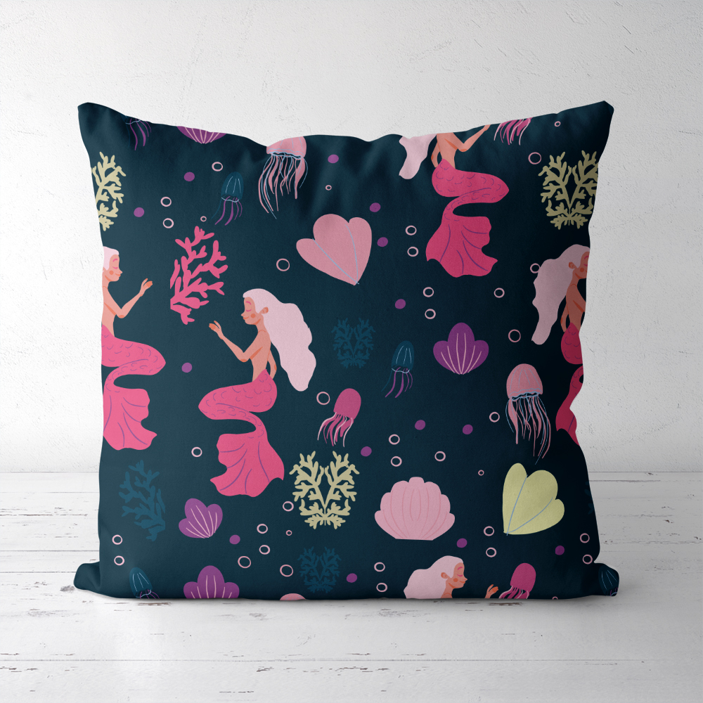 Throw Pillow – Underwater Cute Mermaid With Colorful Hair