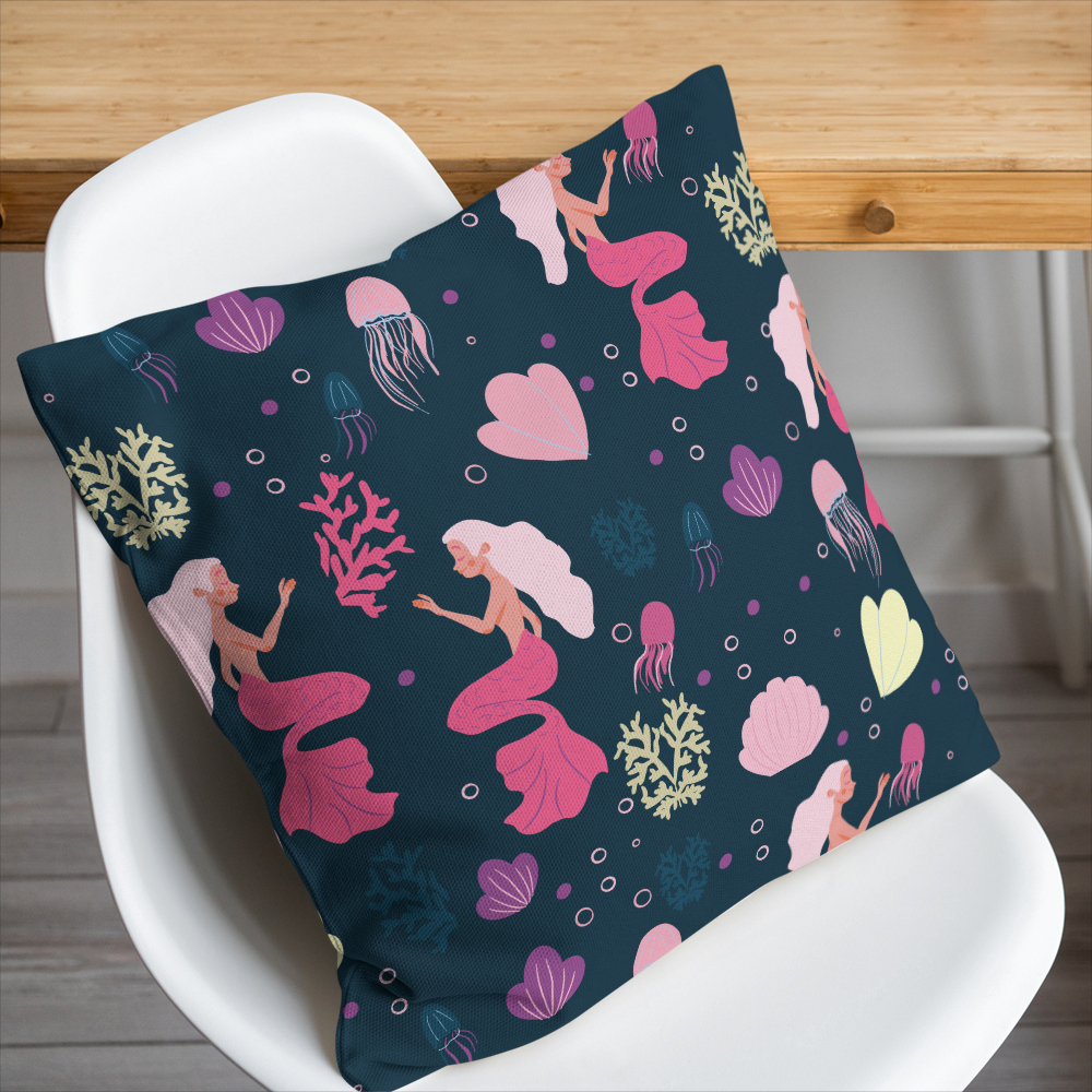 Throw Pillow – Underwater Cute Mermaid With Colorful Hair