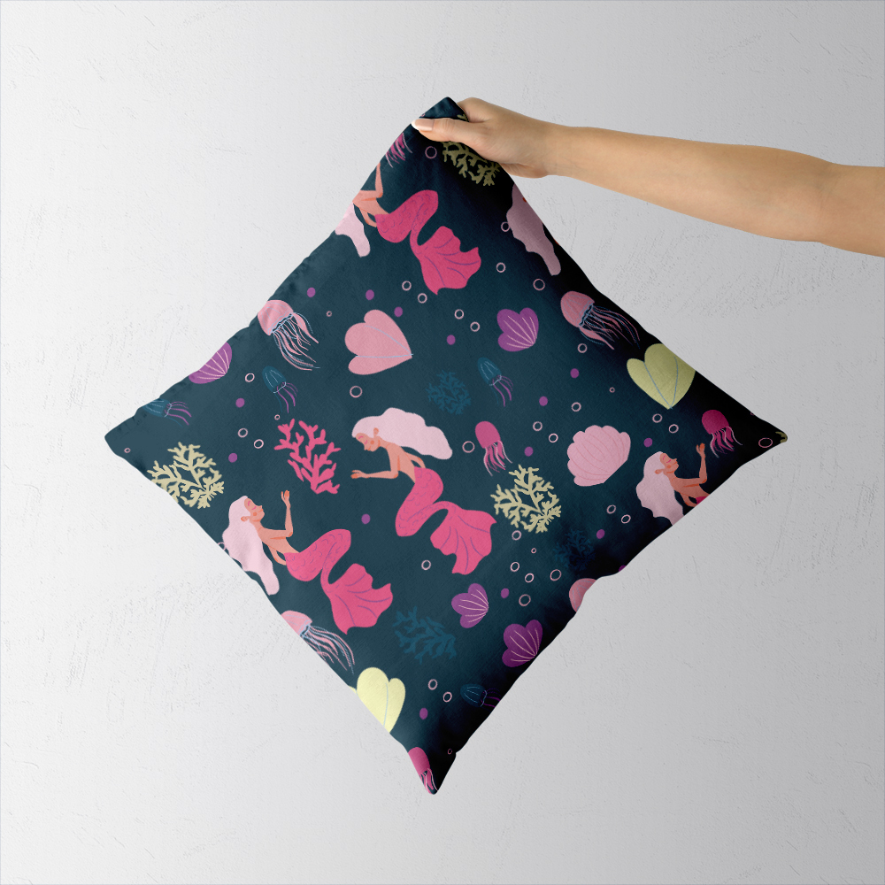 Throw Pillow – Underwater Cute Mermaid With Colorful Hair