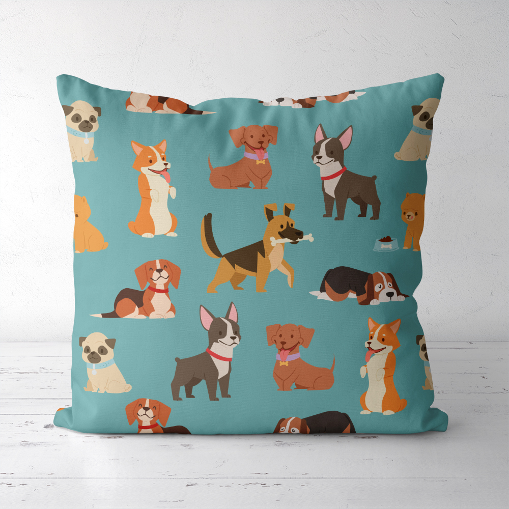 Throw Pillow – Cartoon Pets Dogs & Puppies Pattern